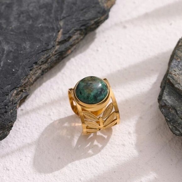 #21 NEW 18k Gold Plated Natural African Turquoise Ring - Picture 7 of 11